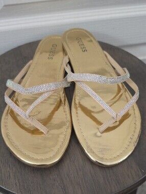 GUESS | Gold Metallic Jewel T-Strap Women's Sandals